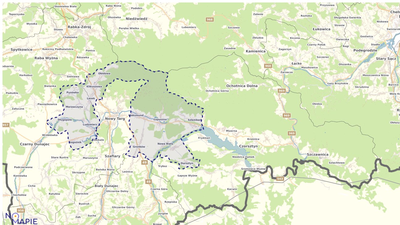 Mapa obszarów ochrony przyrody Nowego Targu