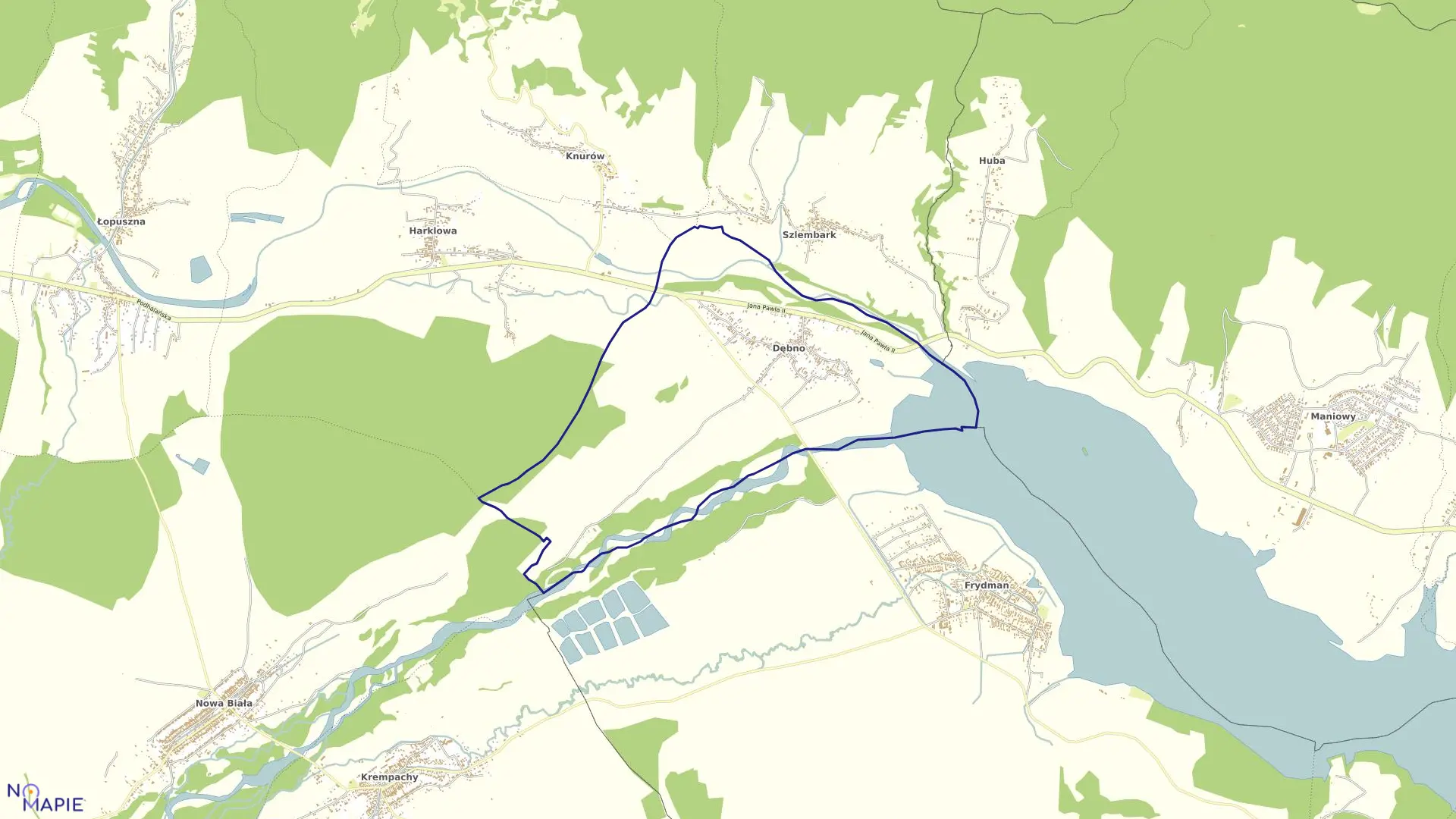 Mapa obrębu Dębno w gminie Nowy Targ