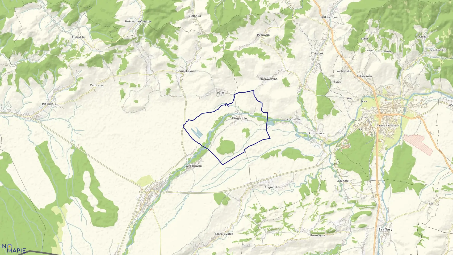 Mapa obrębu Długopole w gminie Nowy Targ