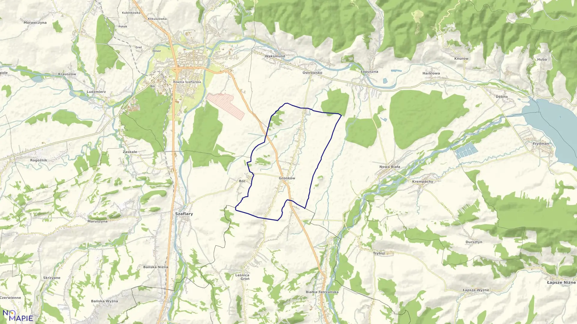 Mapa obrębu Gronków w gminie Nowy Targ