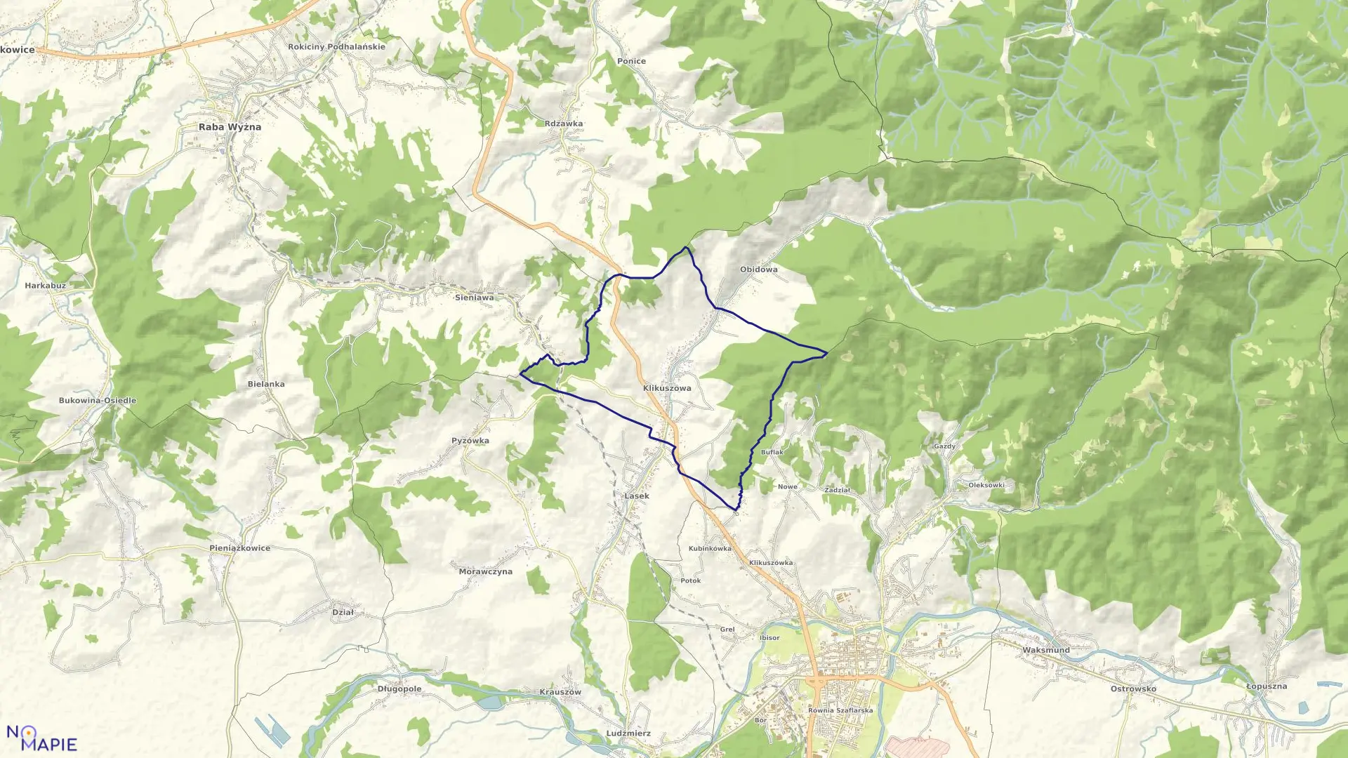 Mapa obrębu Klikuszowa w gminie Nowy Targ
