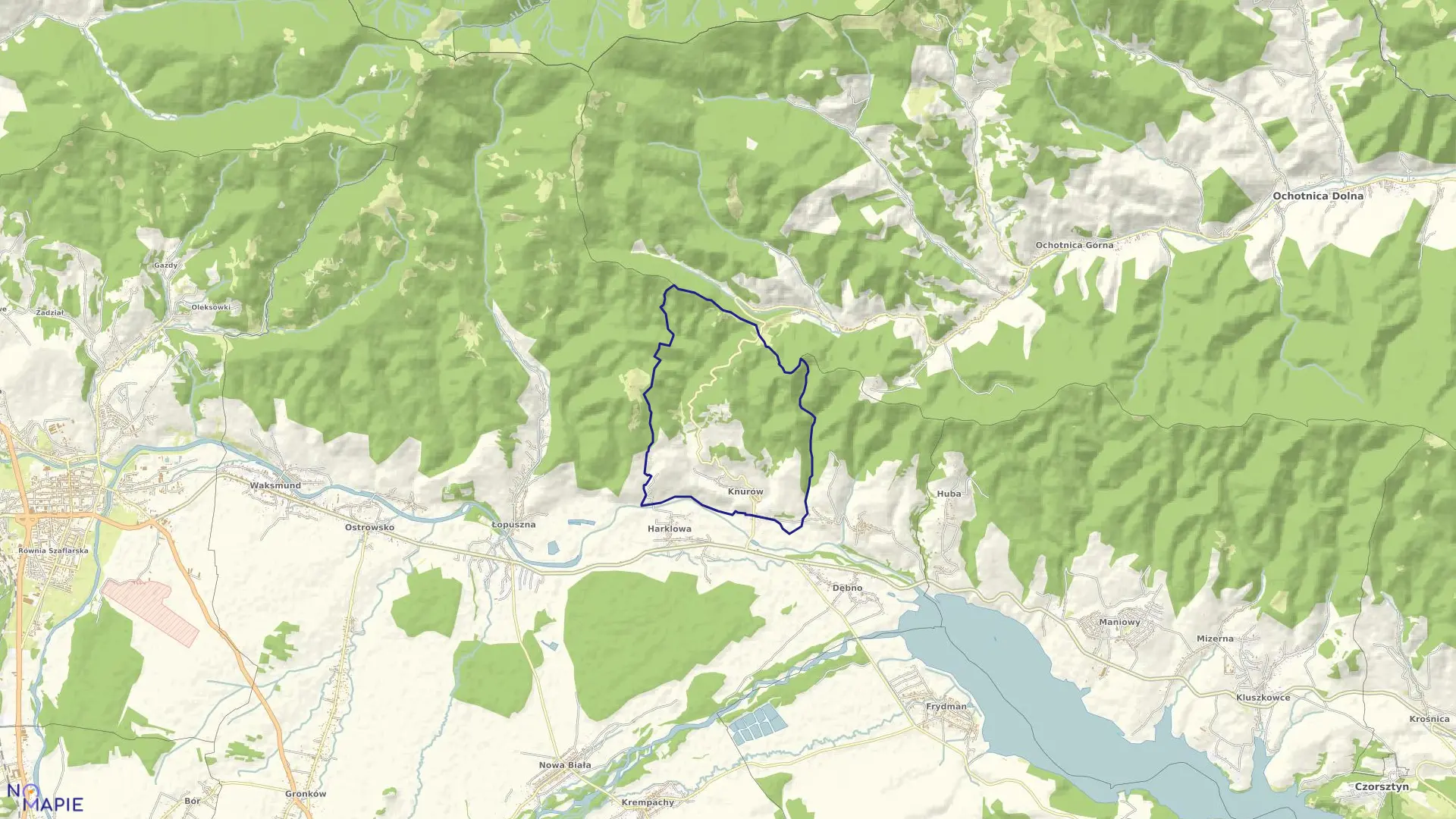 Mapa obrębu Knurów w gminie Nowy Targ