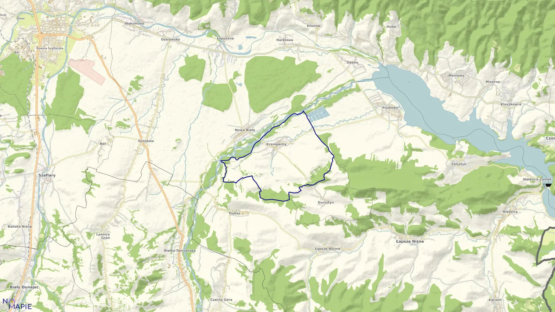 Mapa obrębu Krempachy w gminie Nowy Targ