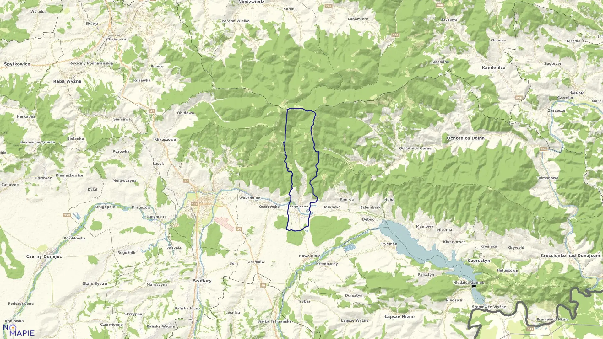 Mapa obrębu Łopuszna w gminie Nowy Targ