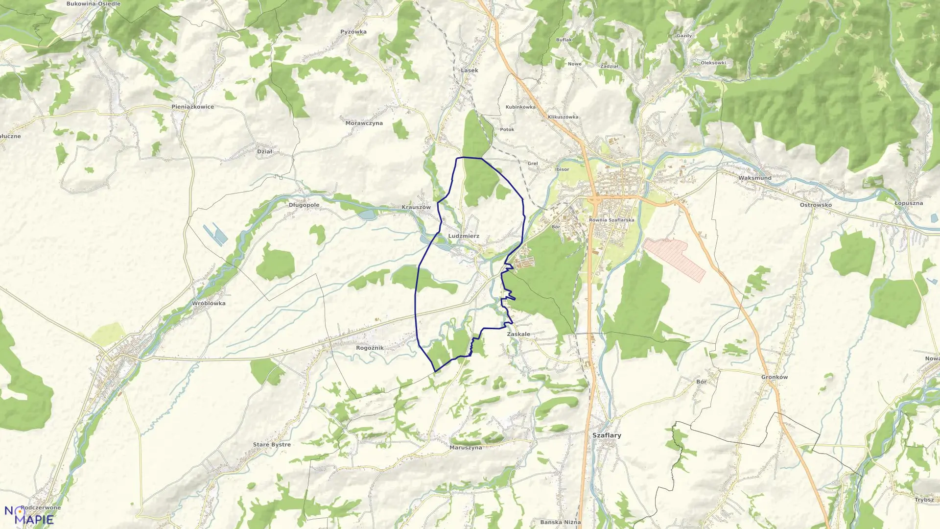 Mapa obrębu Ludźmierz w gminie Nowy Targ