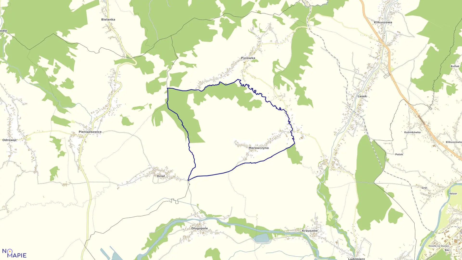 Mapa obrębu Morawczyna w gminie Nowy Targ