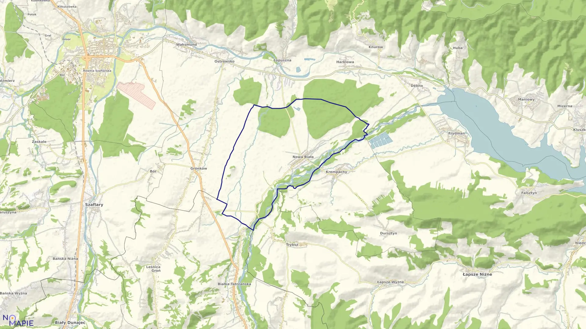 Mapa obrębu Nowa Biała w gminie Nowy Targ